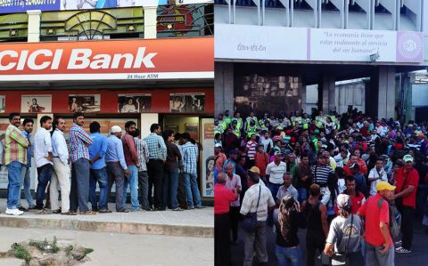 Colas en bancos de india se asemejan a lo que se ve en Venezuela